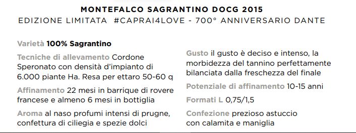 Montefalco Sagrantino DOCG  "Caprai4love"  700 Anniversario DANTE Limited Edition 2016 MAGNUM