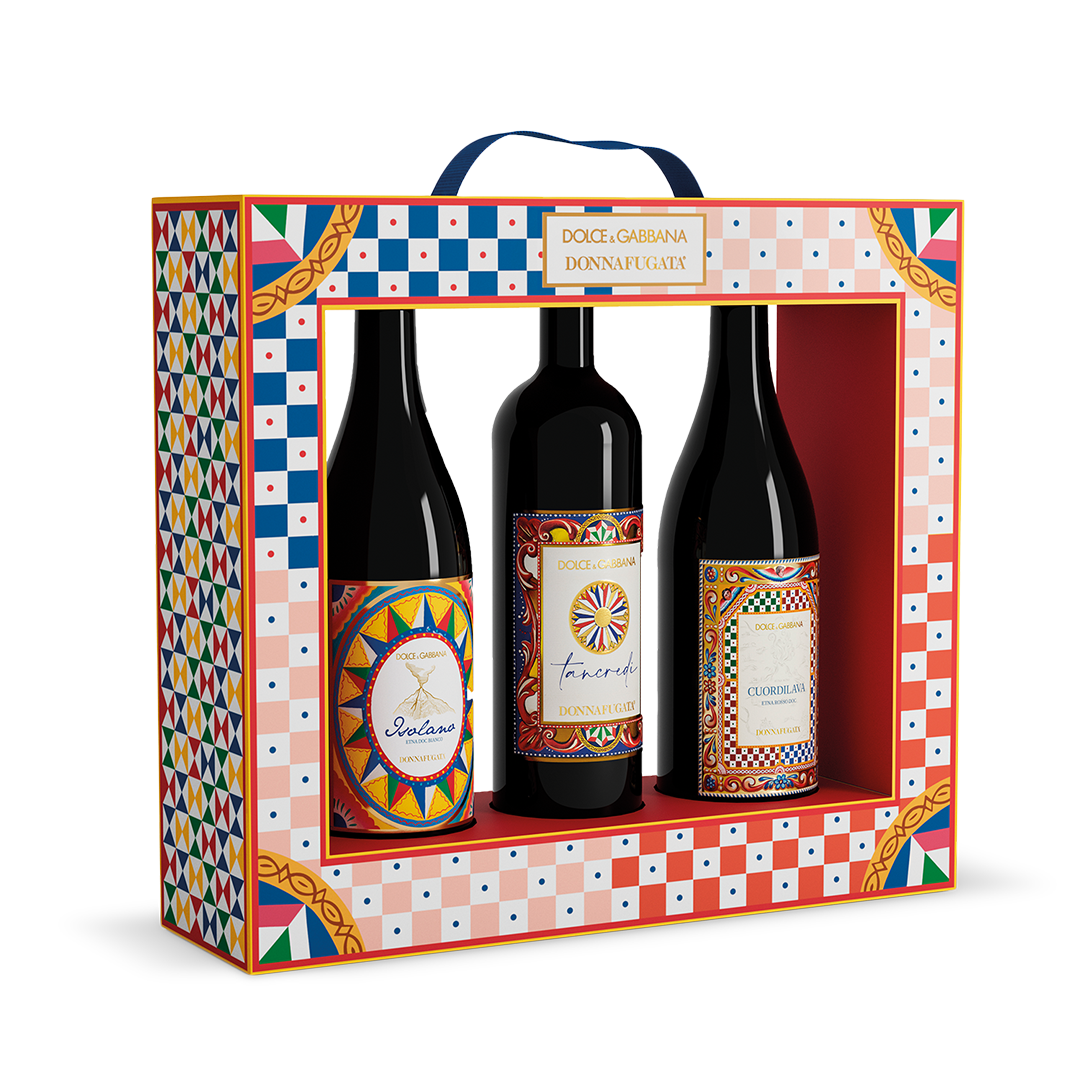 Cornice Dolce&Gabbana y Donnafugata de 3 botellas: Isolano, Cuordilava, Tancredi