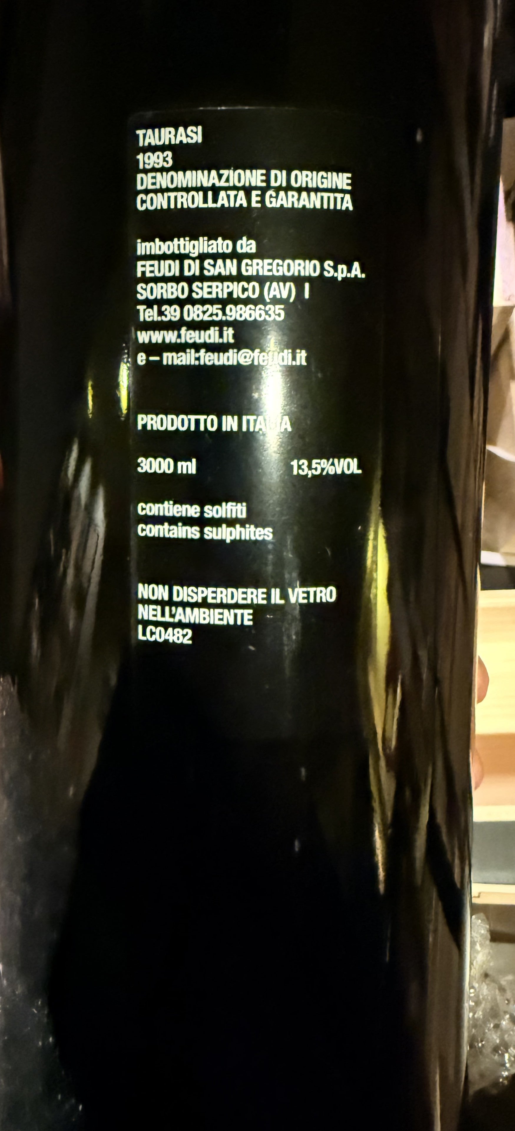 Taurasi 1993 DOCG Jeroboam da 3 Litri Feudi di San Gregorio Cassa in Legno
