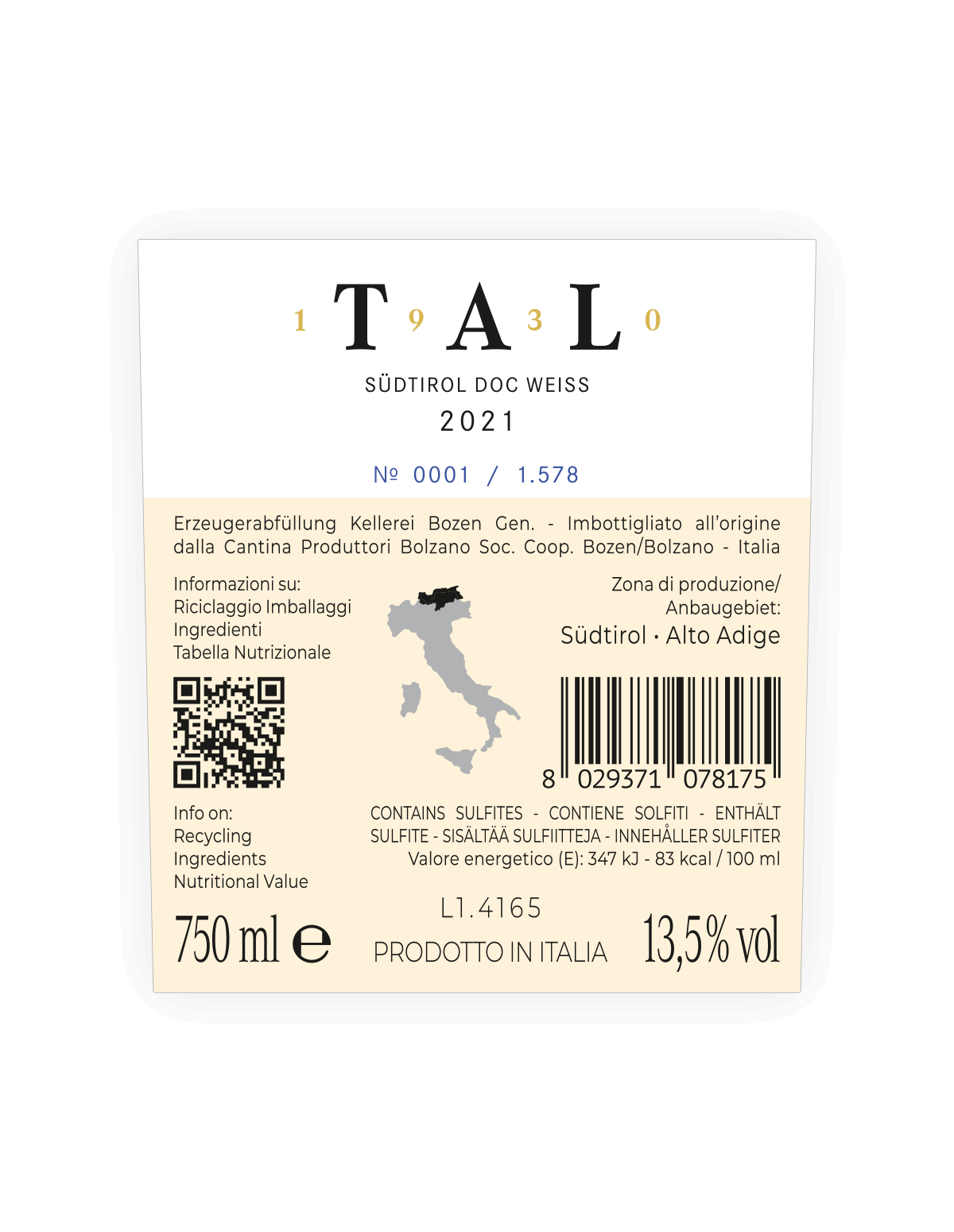 Tal 1930 Bianco 2021 con astuccio Cantina Bolzano