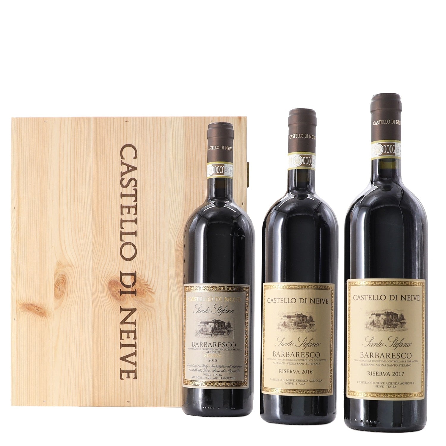 Barbaresco Albesani Riserva viña Santo Stefano Vertical 2015, 2016, 2017 en caja de 3 botellas - Castello di Neive