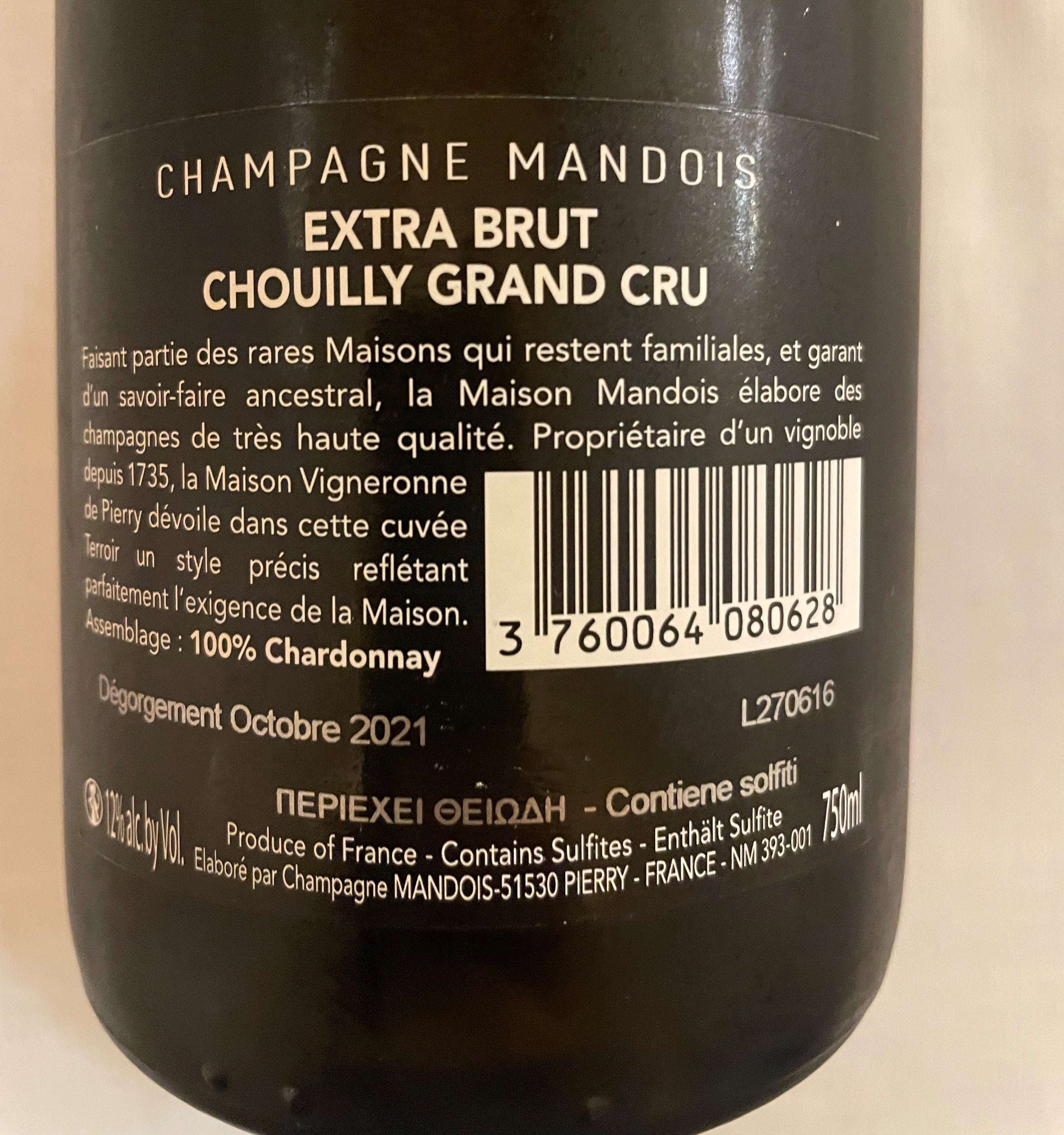 Champagne Blanc de  Blancs Chouilly Extra Brut Gran Cru 2015 LE NORD Mandois