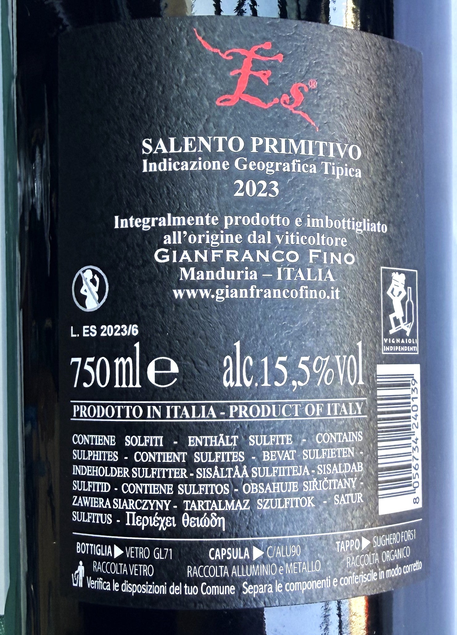 ES Ventivendemmie 2023 Igt Salento Primitivo Gianfranco Fino