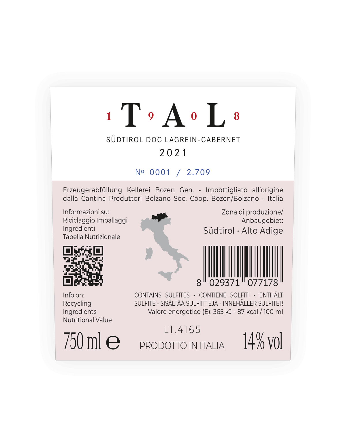 TAL 1908 Südtirol Alto Adige DOC Cantine Produttori Bolzano con astuccio