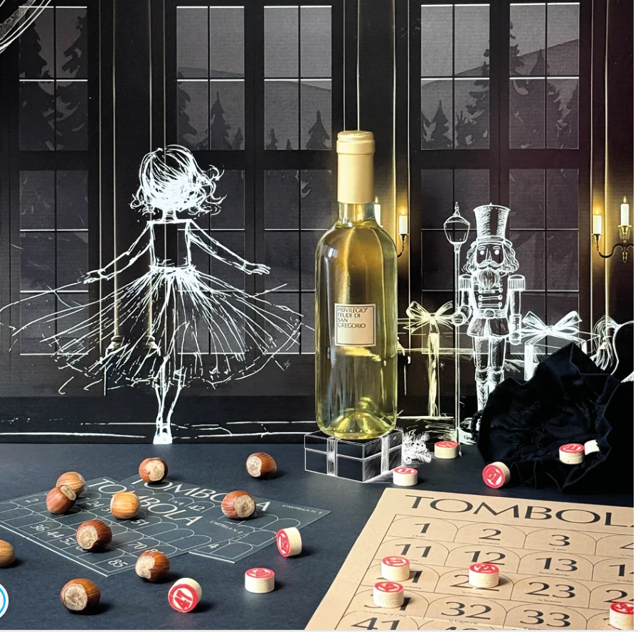 Confezione regalo:  I Giochi di Natale La Tombola PRIVILEGIO 2022 Irpinia Fiano Passito DOC