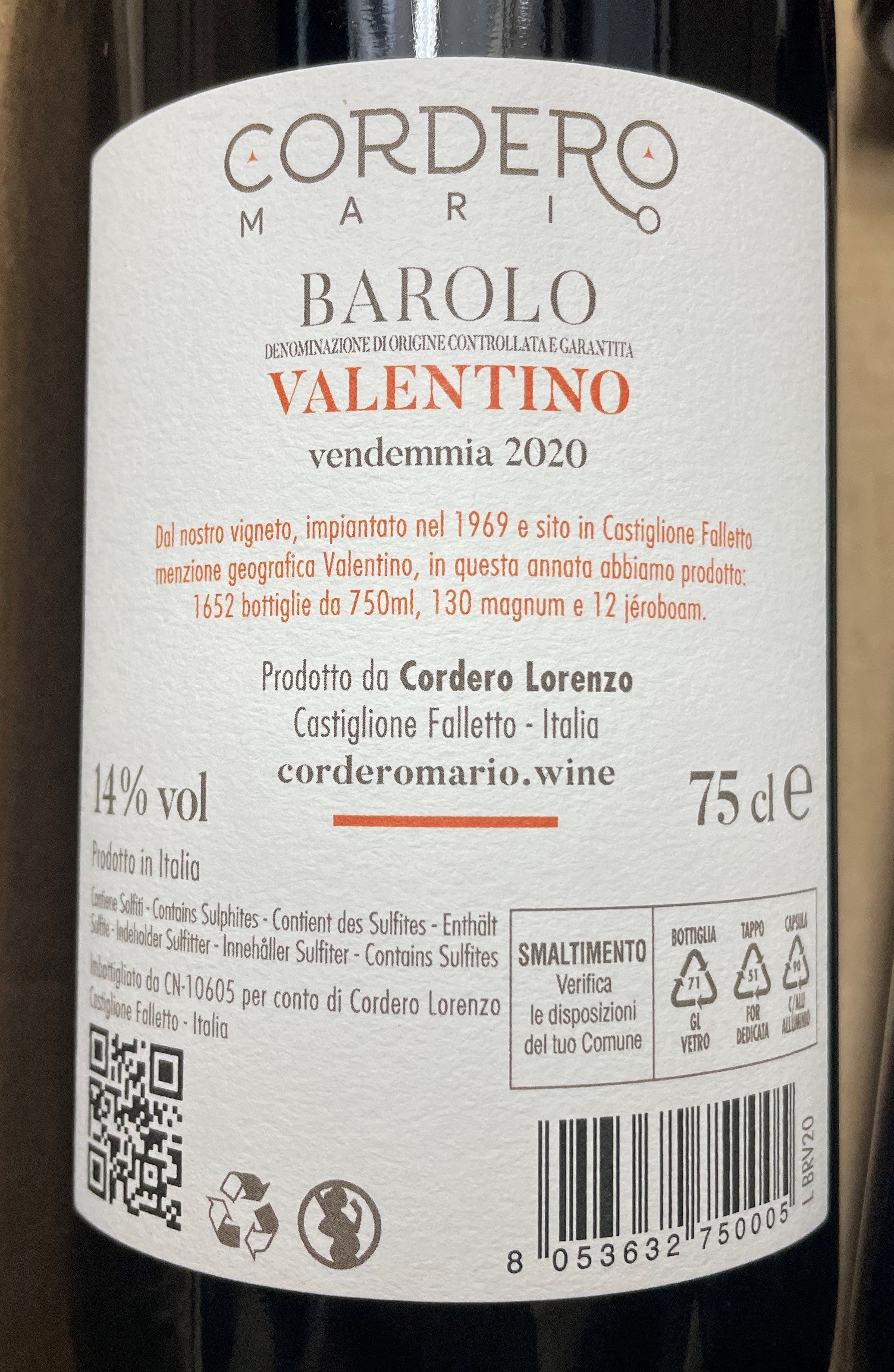 Barolo DOCG Valentino 2020 Mario Cordero